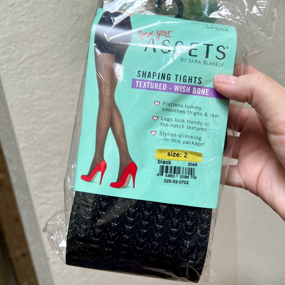 Assets by Sara Blakely Shaping Tights Textured Wish Bone Black Size 2 2049